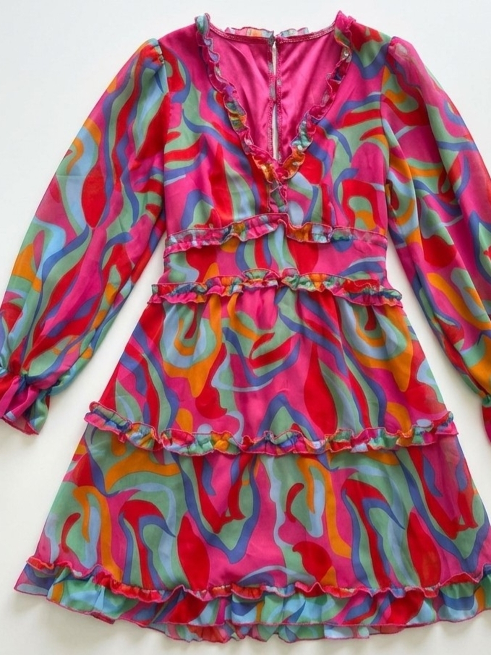 Pink Multi-Color Ruffle Tiered Mini Dress - Picture 2 of 6